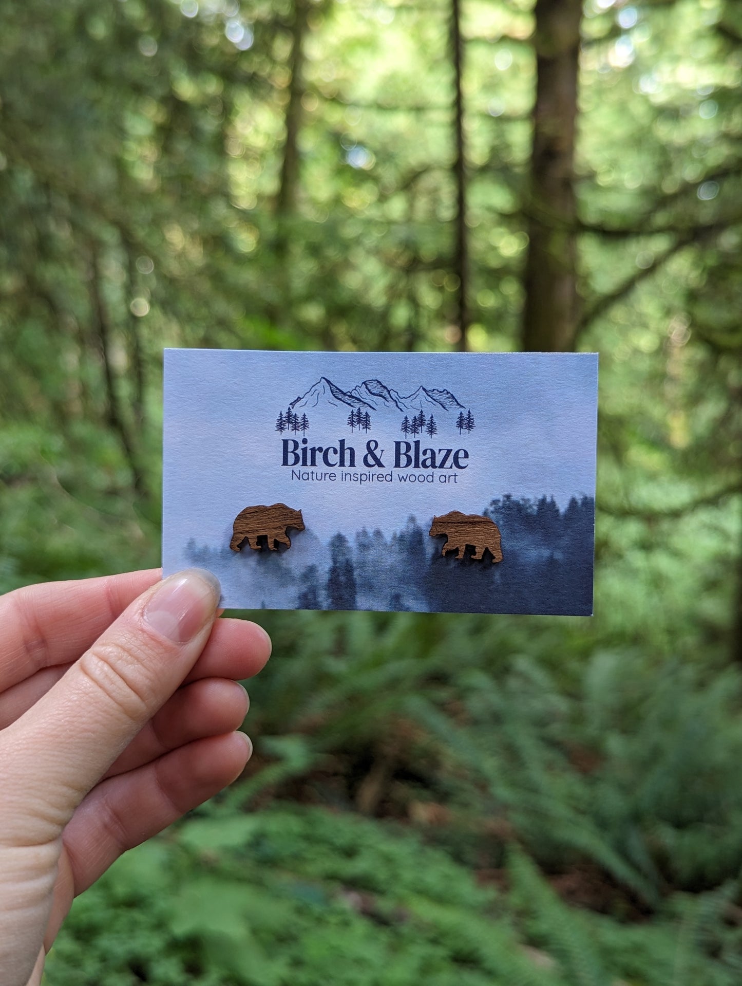 Wooden Bear Earring Studs