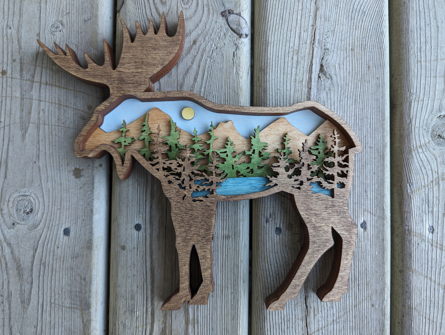 Moose shaped layered mountain scene