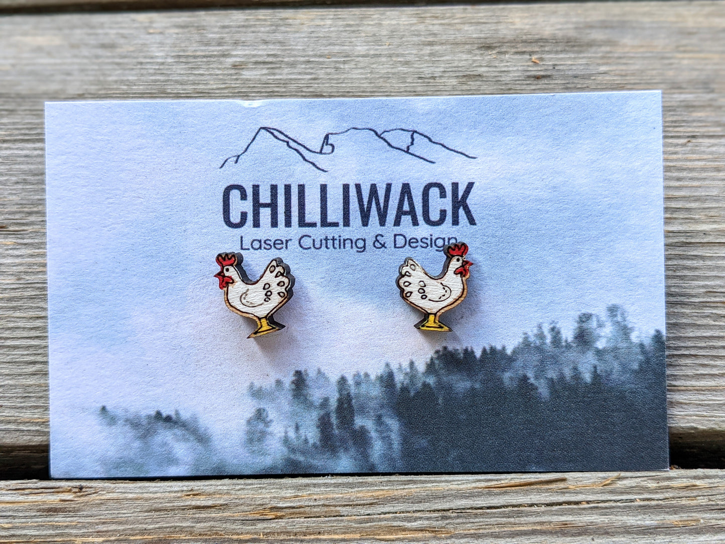 Hand-painted Wooden Chicken Earring Studs