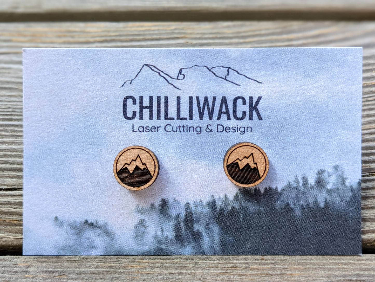 Wooden Mountain Earring Studs