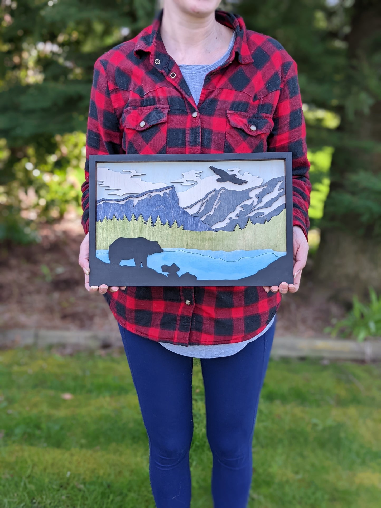 3D Layered bear, river, and mountains scene Artwork 120.00