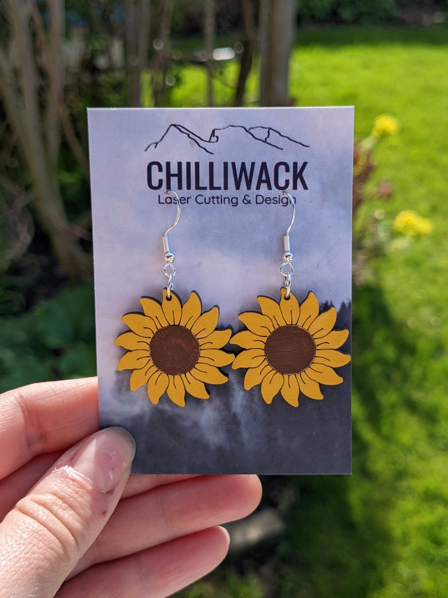 Dangly Wooden Sunflower Earrings Earrings 12.00