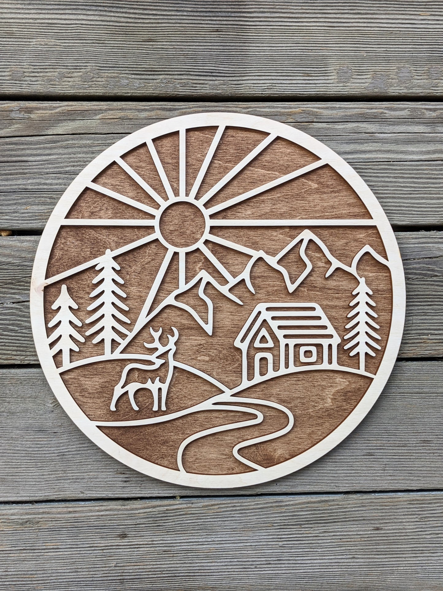 3D Layered Wooden Mountain Cabin Wall Art Sign 35.00