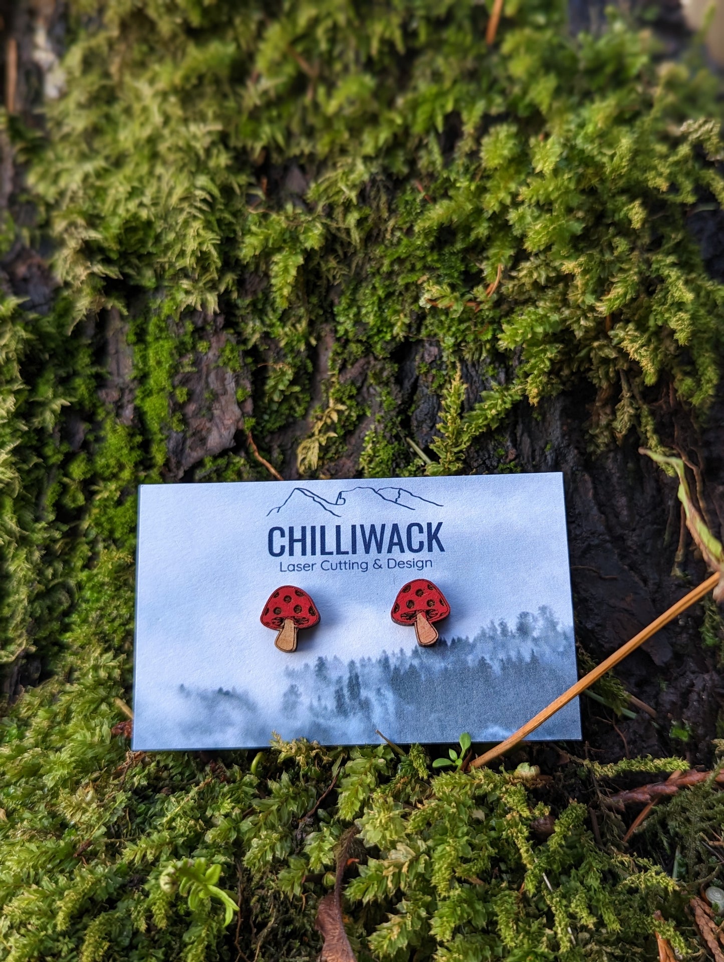 Wooden Mushroom Earring Studs