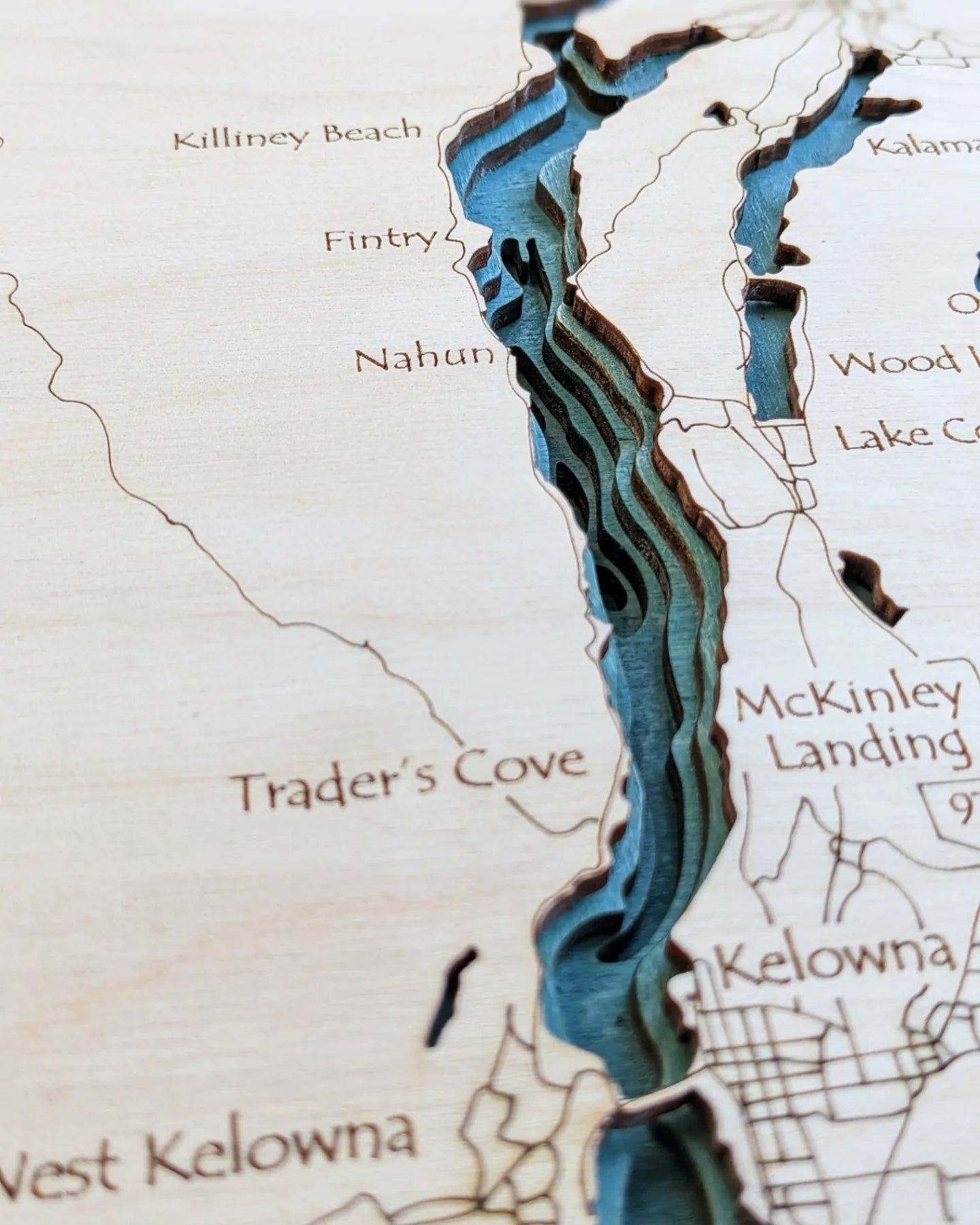 Okanagan Lake Wooden Bathymetric Map