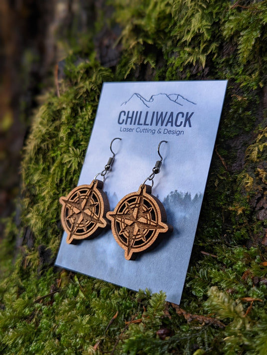 Dangly Wooden Compass Earrings