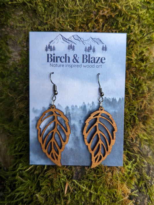 Dangly Wooden Leaf Earrings