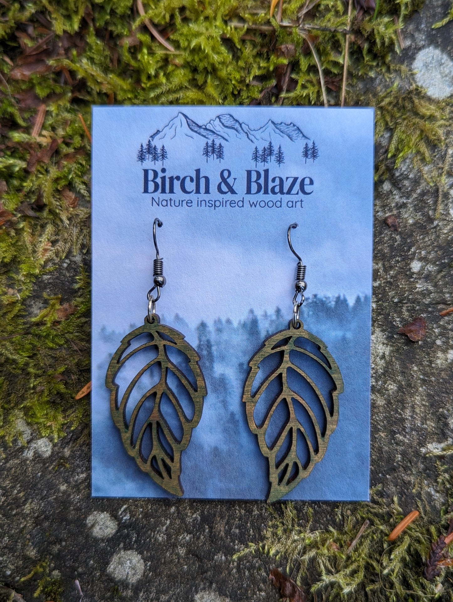 Dangly Wooden Leaf Earrings