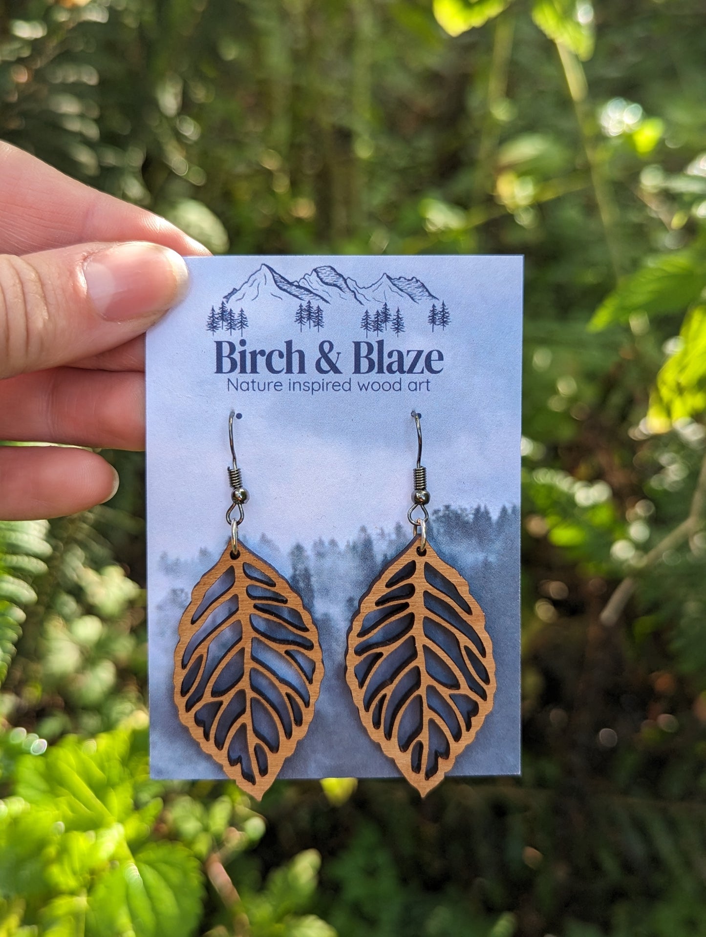 Dangly Wooden Leaf Earrings