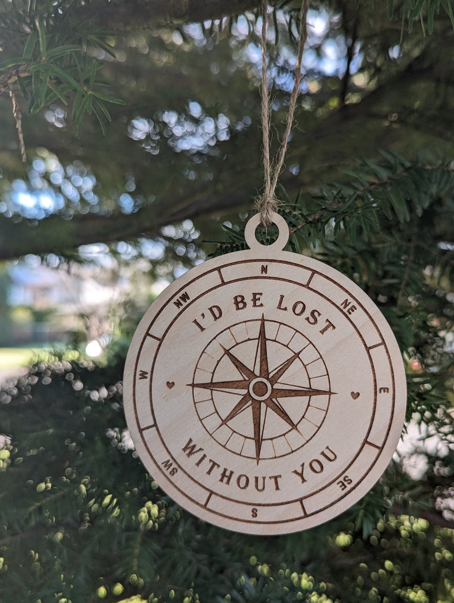 Wooden "I'd be lost without you" Compass Christmas Ornament