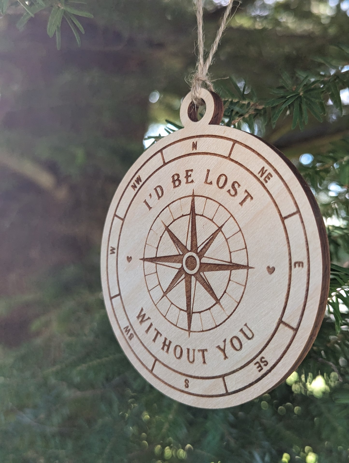 Wooden "I'd be lost without you" Compass Christmas Ornament