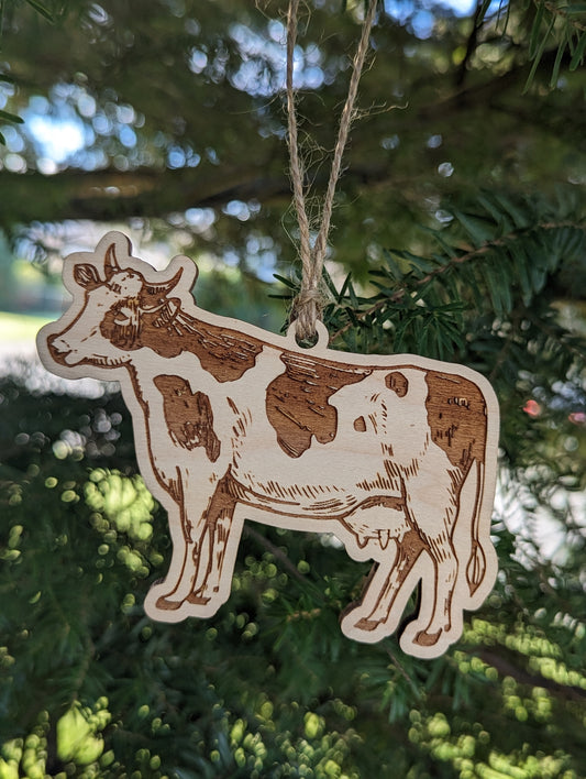 Wooden Cow Christmas Ornament