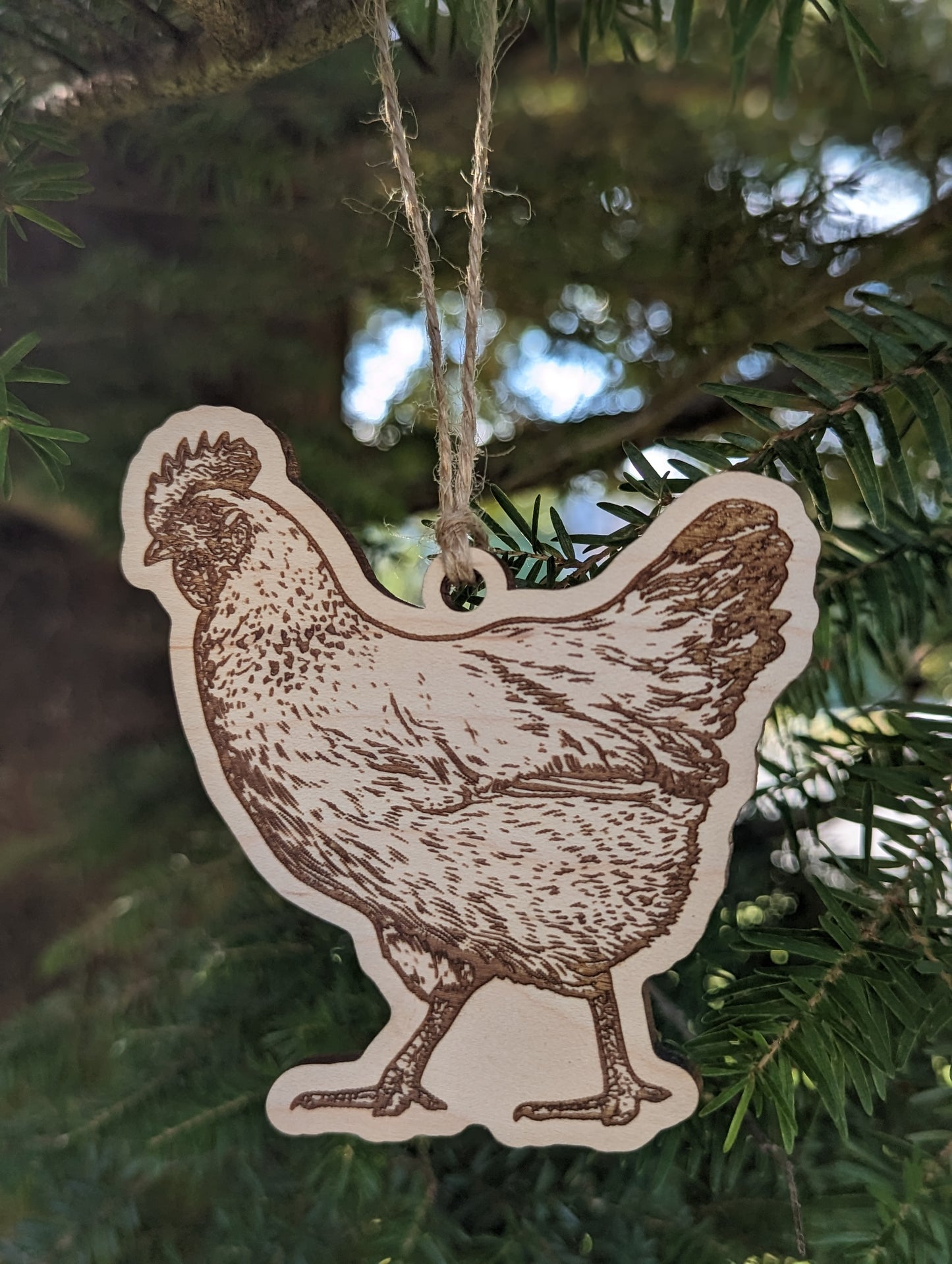 Wooden Chicken Christmas Ornament