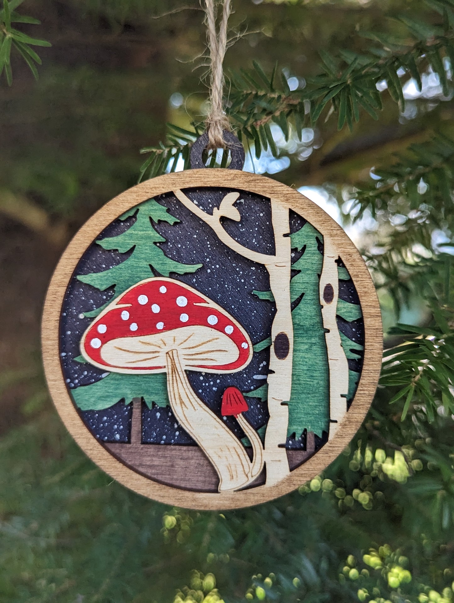 3D Layered Wooden Mushroom Christmas Ornament