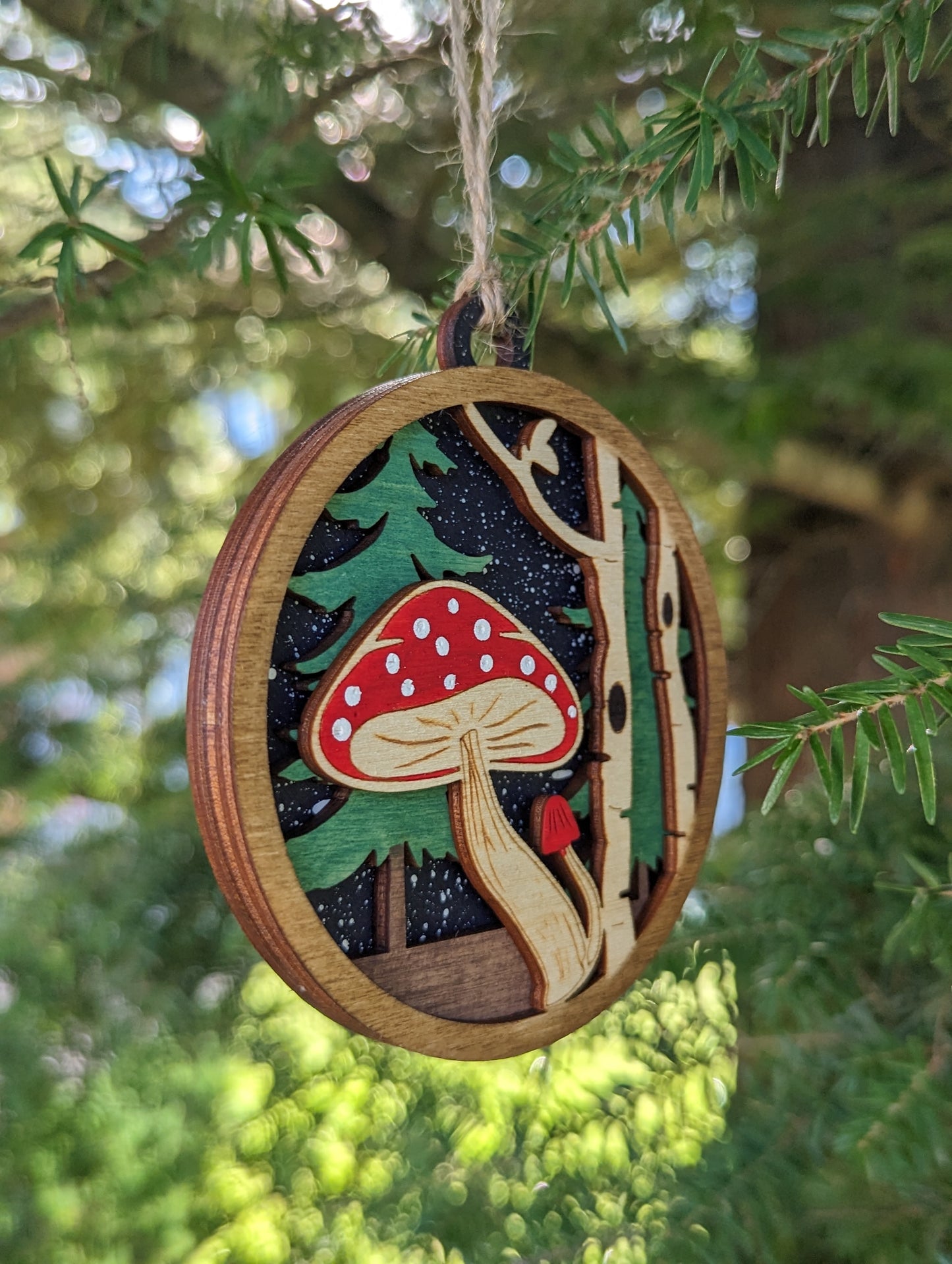 3D Layered Wooden Mushroom Christmas Ornament