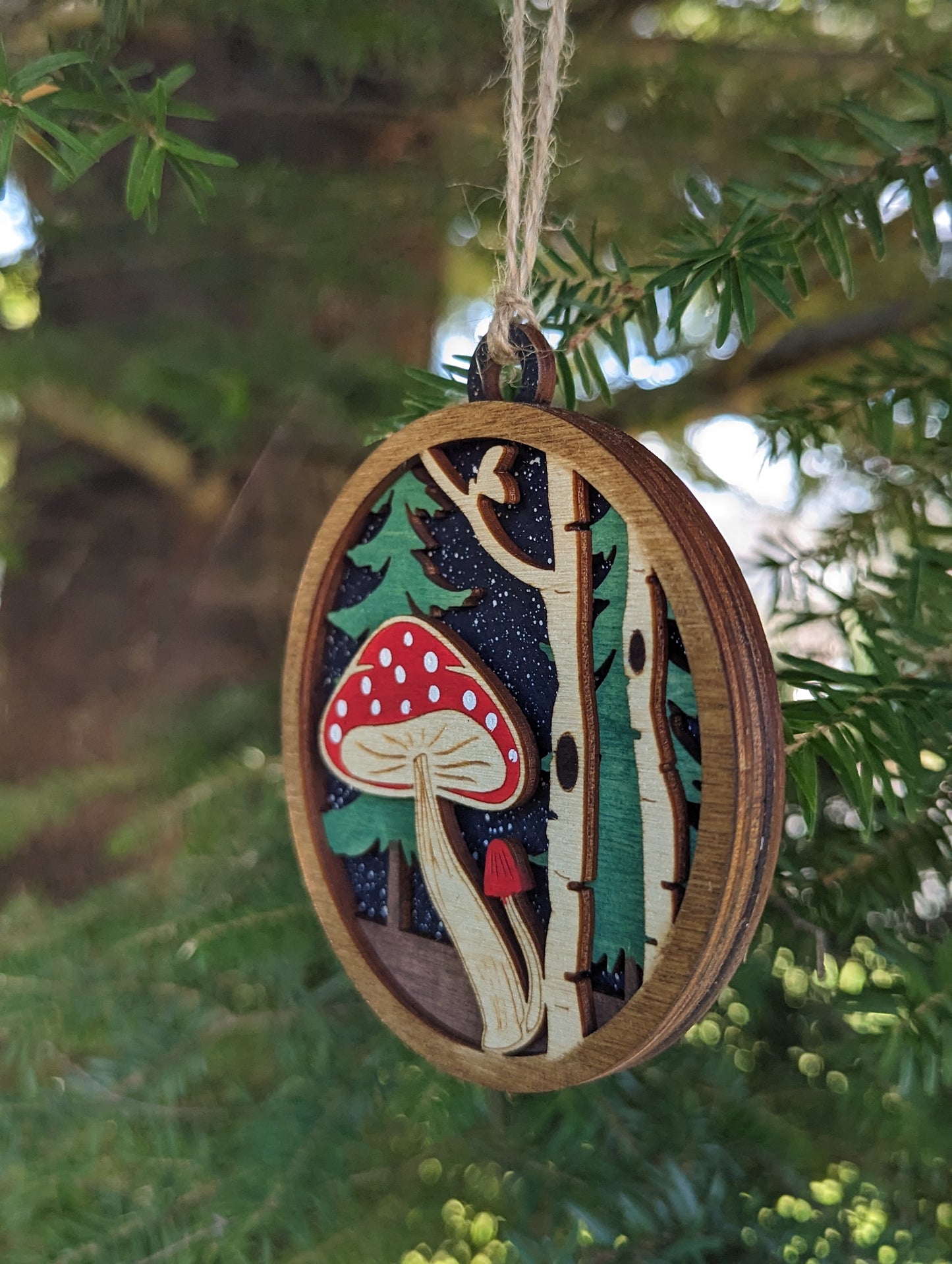 3D Layered Wooden Mushroom Christmas Ornament