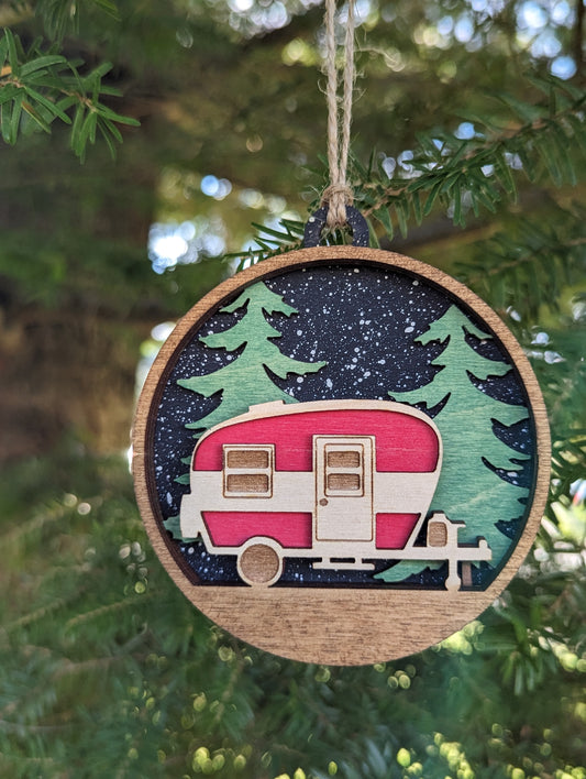 3D layered Camping Trailer Christmas Ornament
