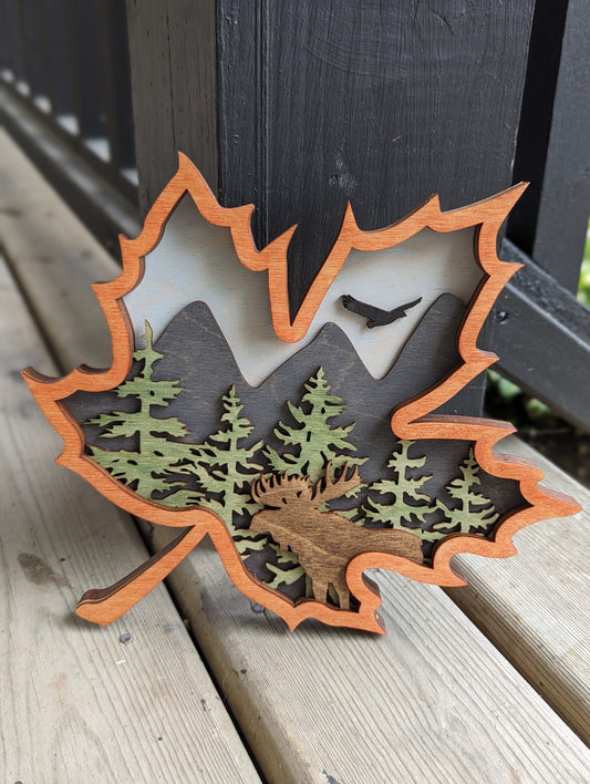 Maple Leaf shaped layered mountain scene/ 3D Layered Maple Leaf