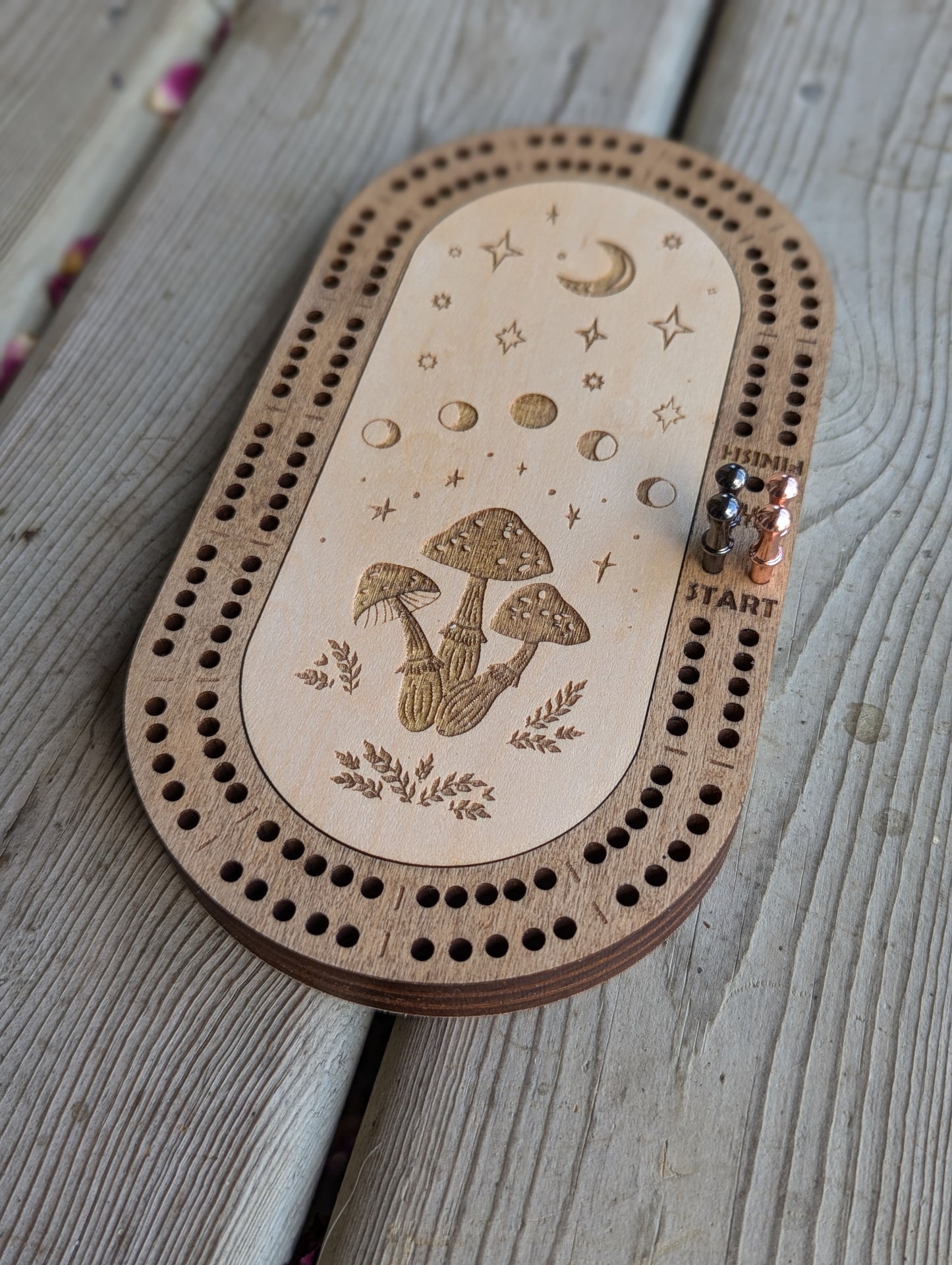 Travel Size Mushroom Cribbage Board