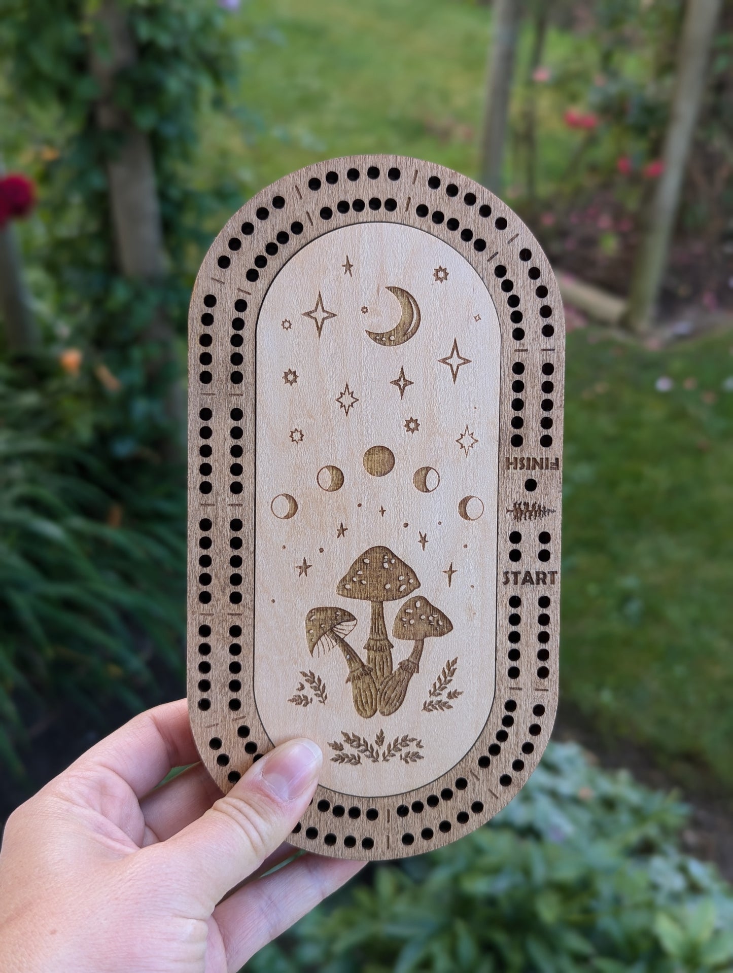 Travel Size Mushroom Cribbage Board