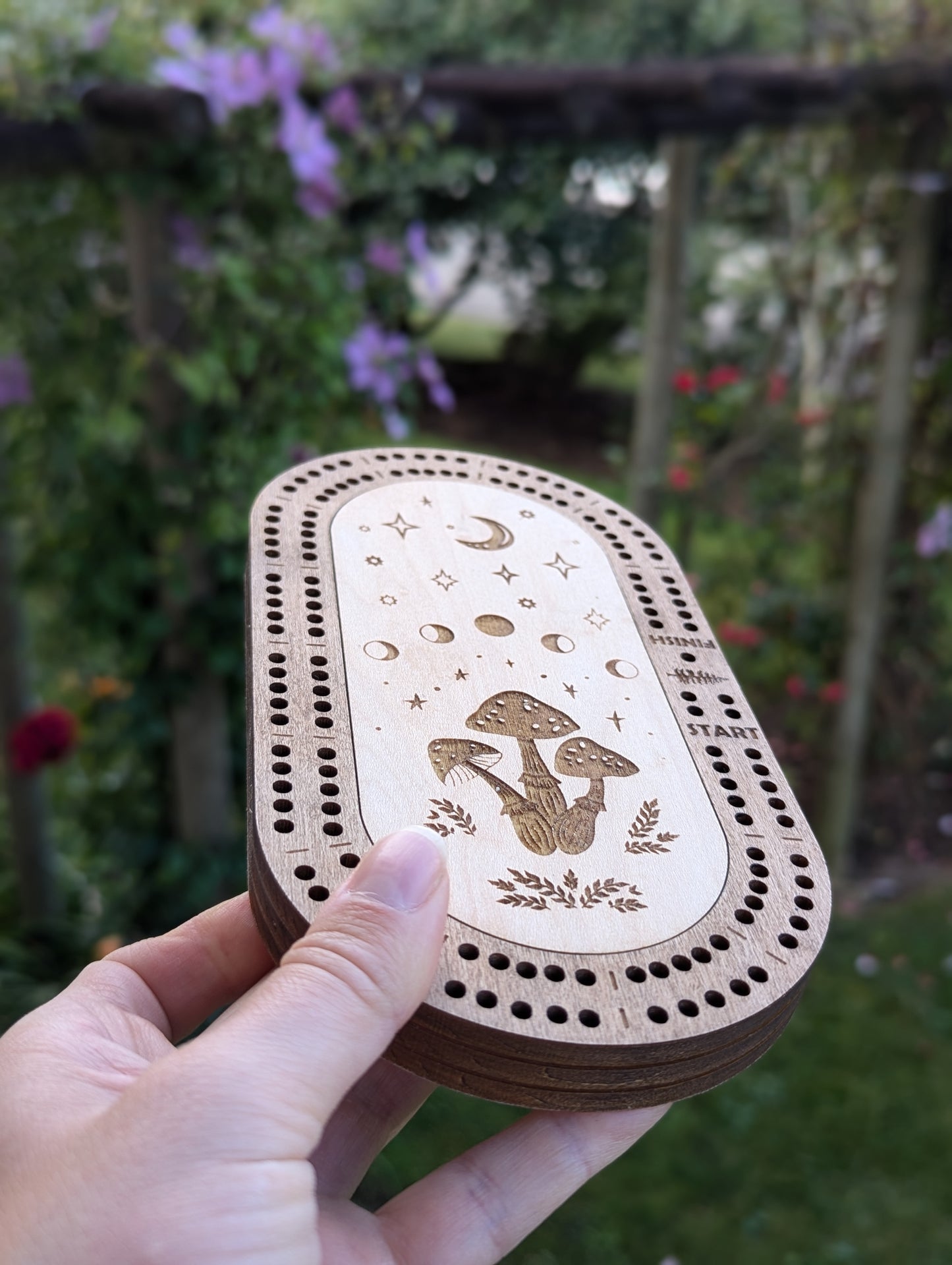 Travel Size Mushroom Cribbage Board