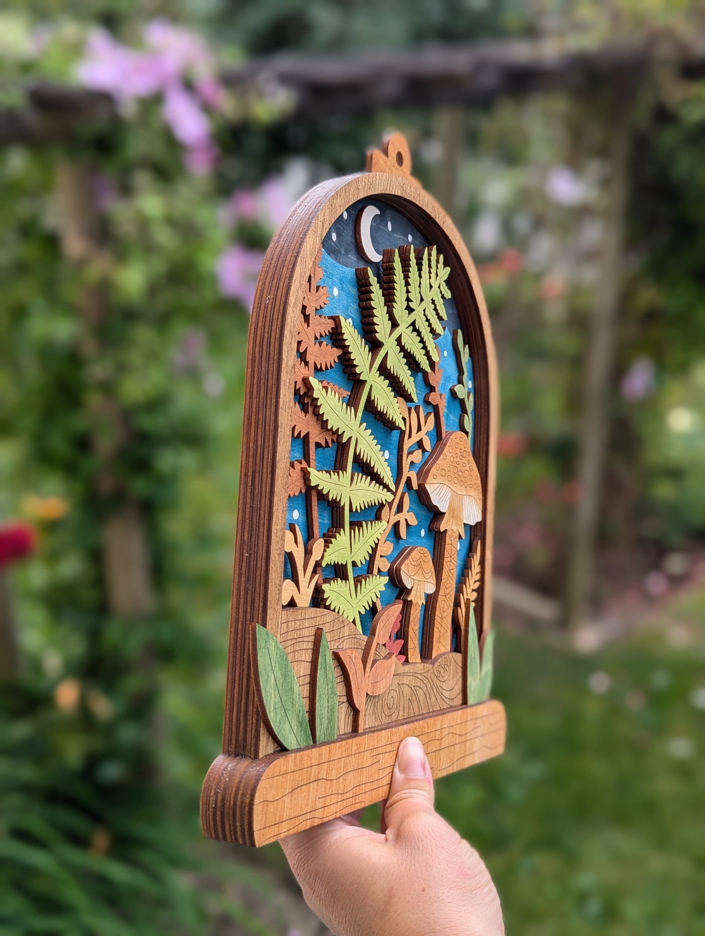 3D Layered Wooden Mushroom Terrarium Scene