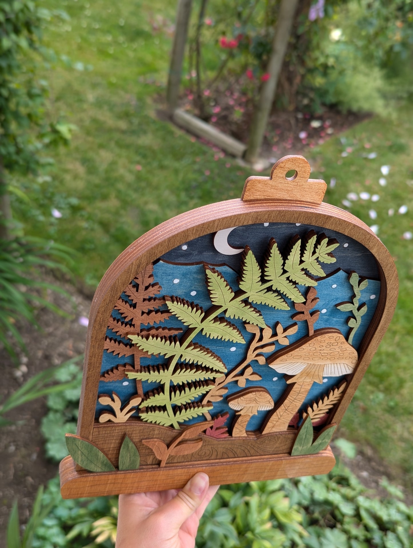 3D Layered Wooden Mushroom Terrarium Scene