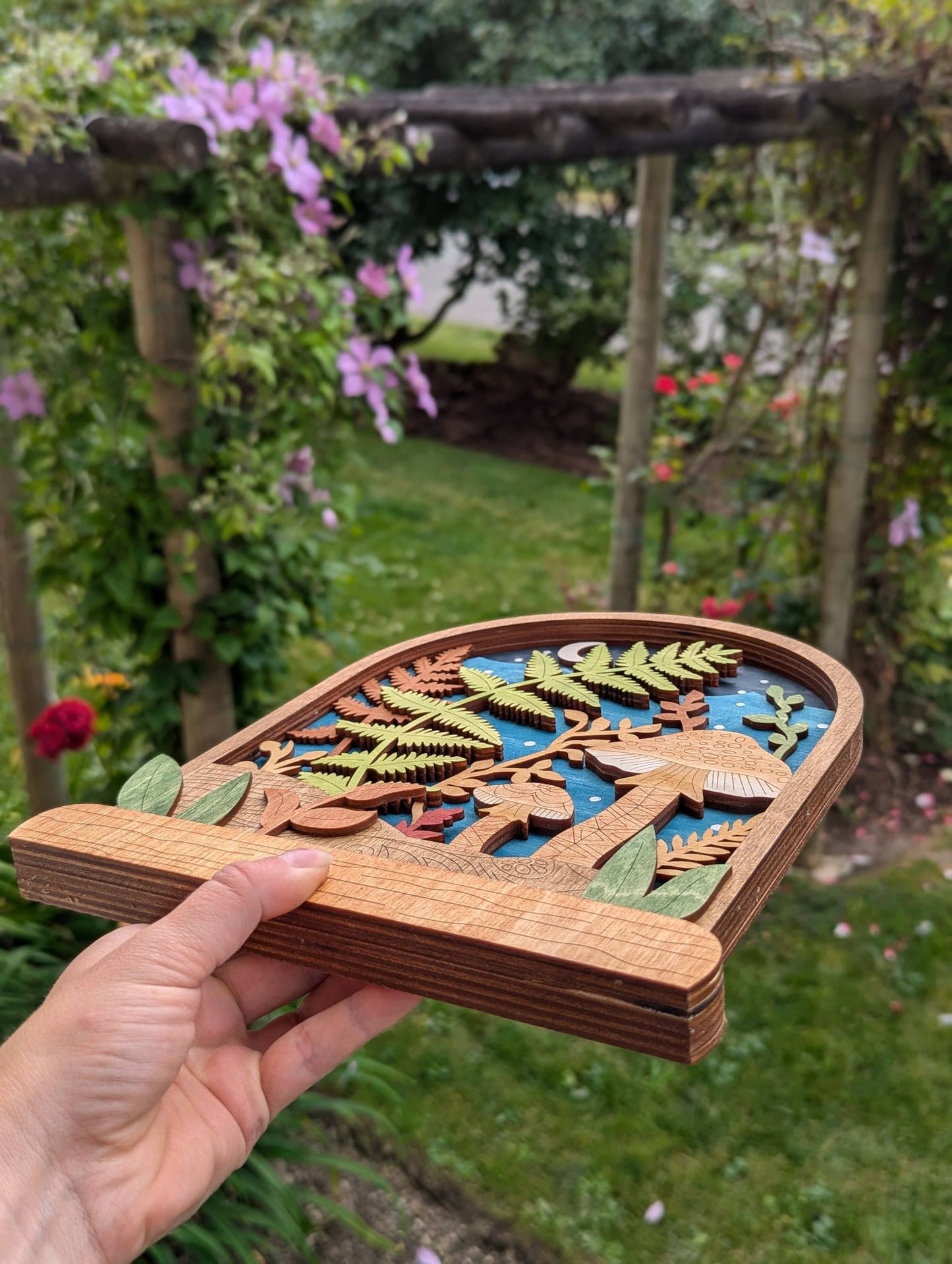 3D Layered Wooden Mushroom Terrarium Scene