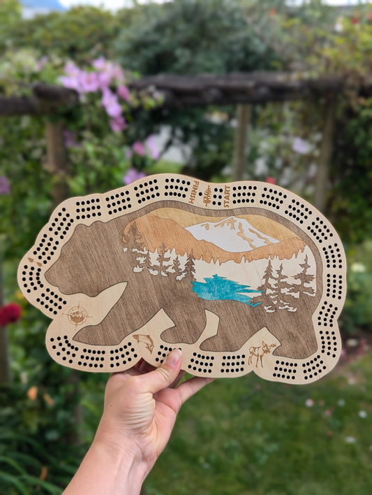 Wooden Bear Cribbage Board