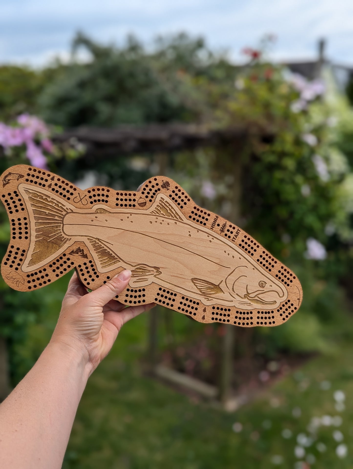 Wooden Salmon Cribbage Board