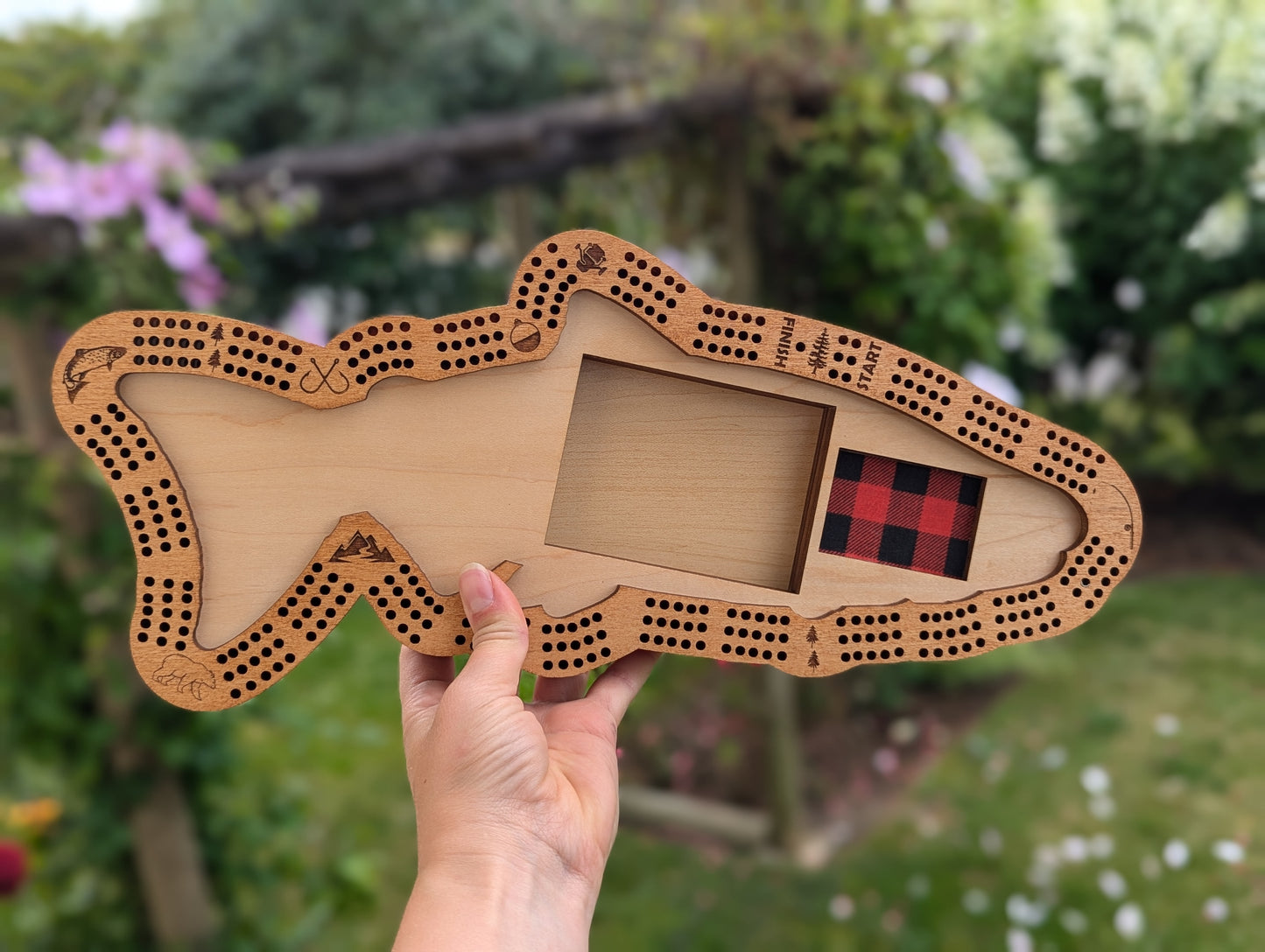 Wooden Salmon Cribbage Board