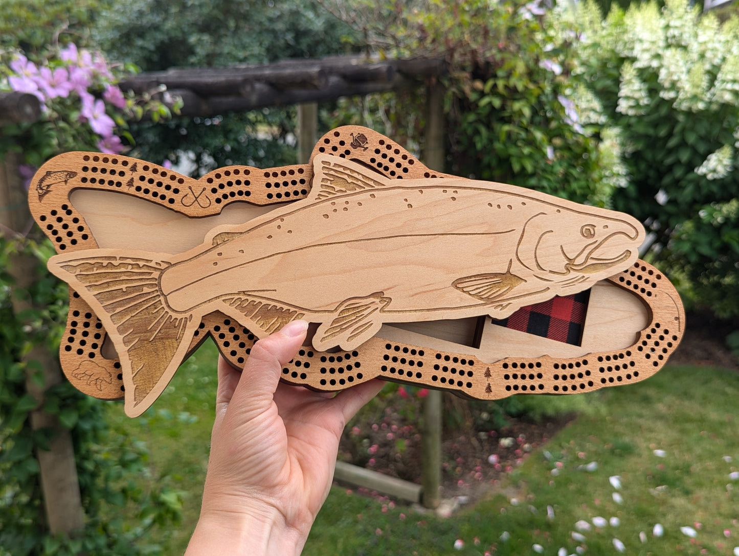 Wooden Salmon Cribbage Board