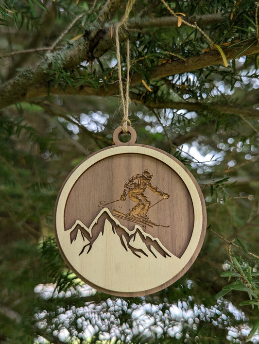 Wooden Skiing Christmas Ornament