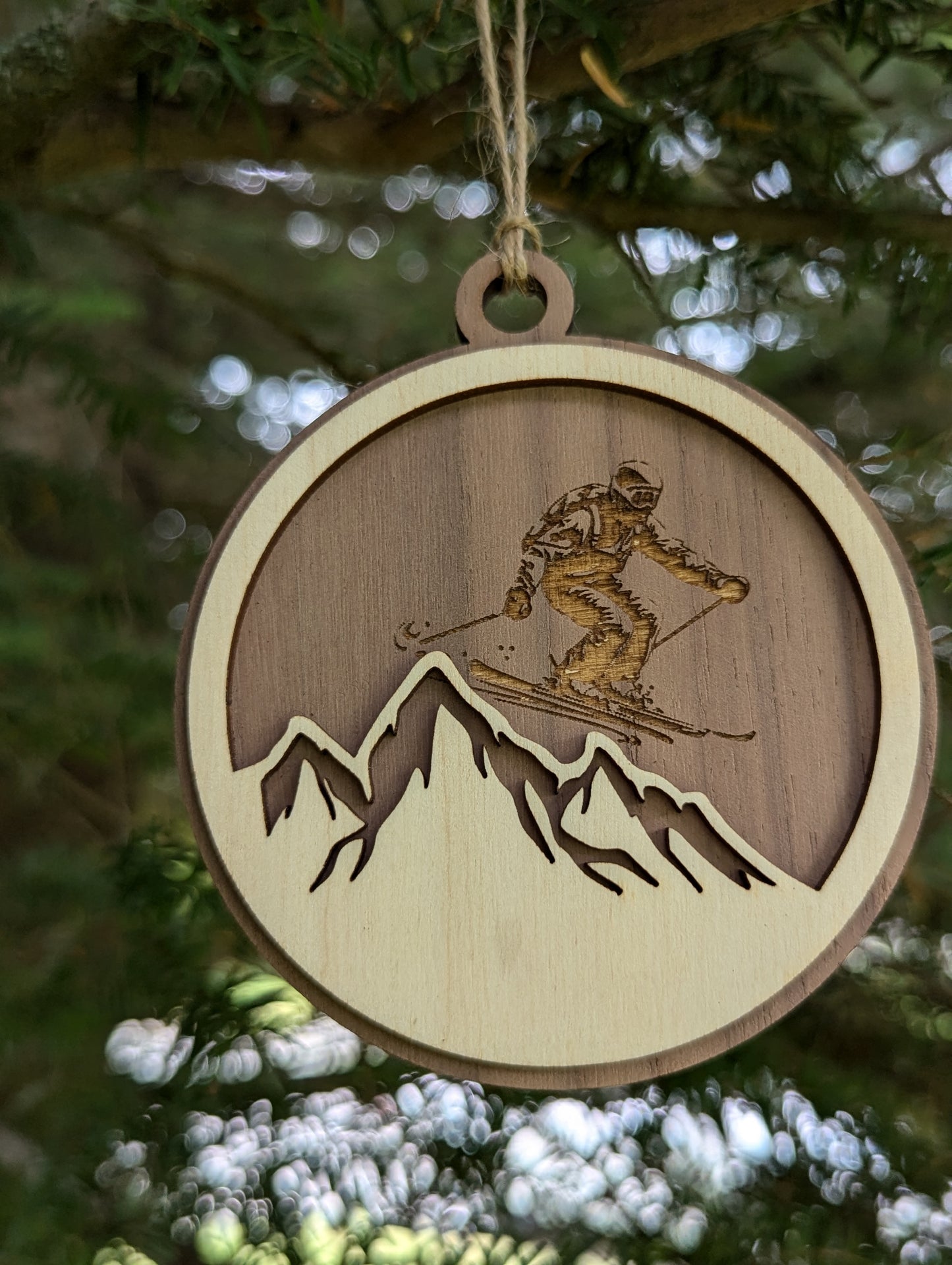 Wooden Skiing Christmas Ornament