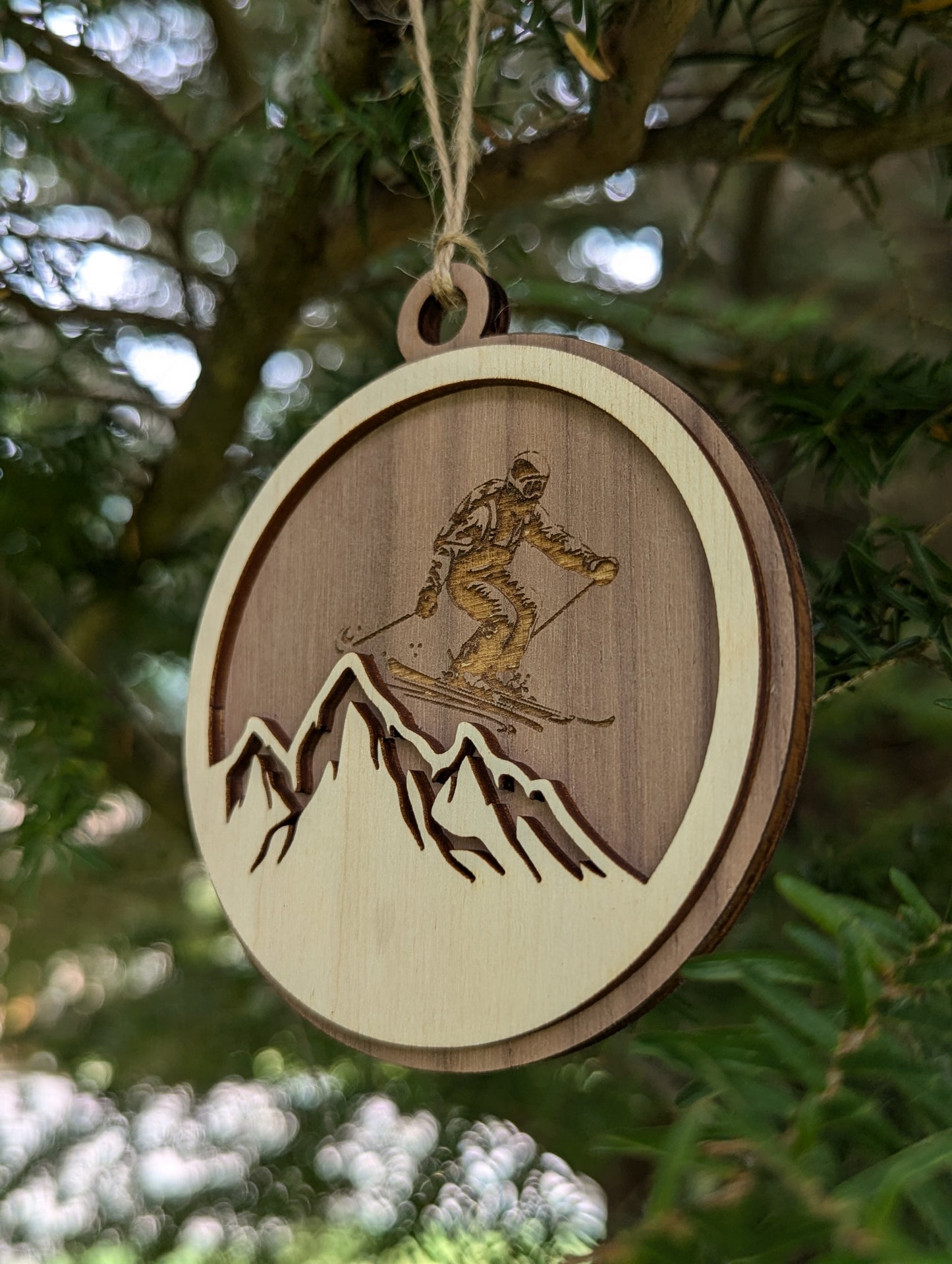 Wooden Skiing Christmas Ornament