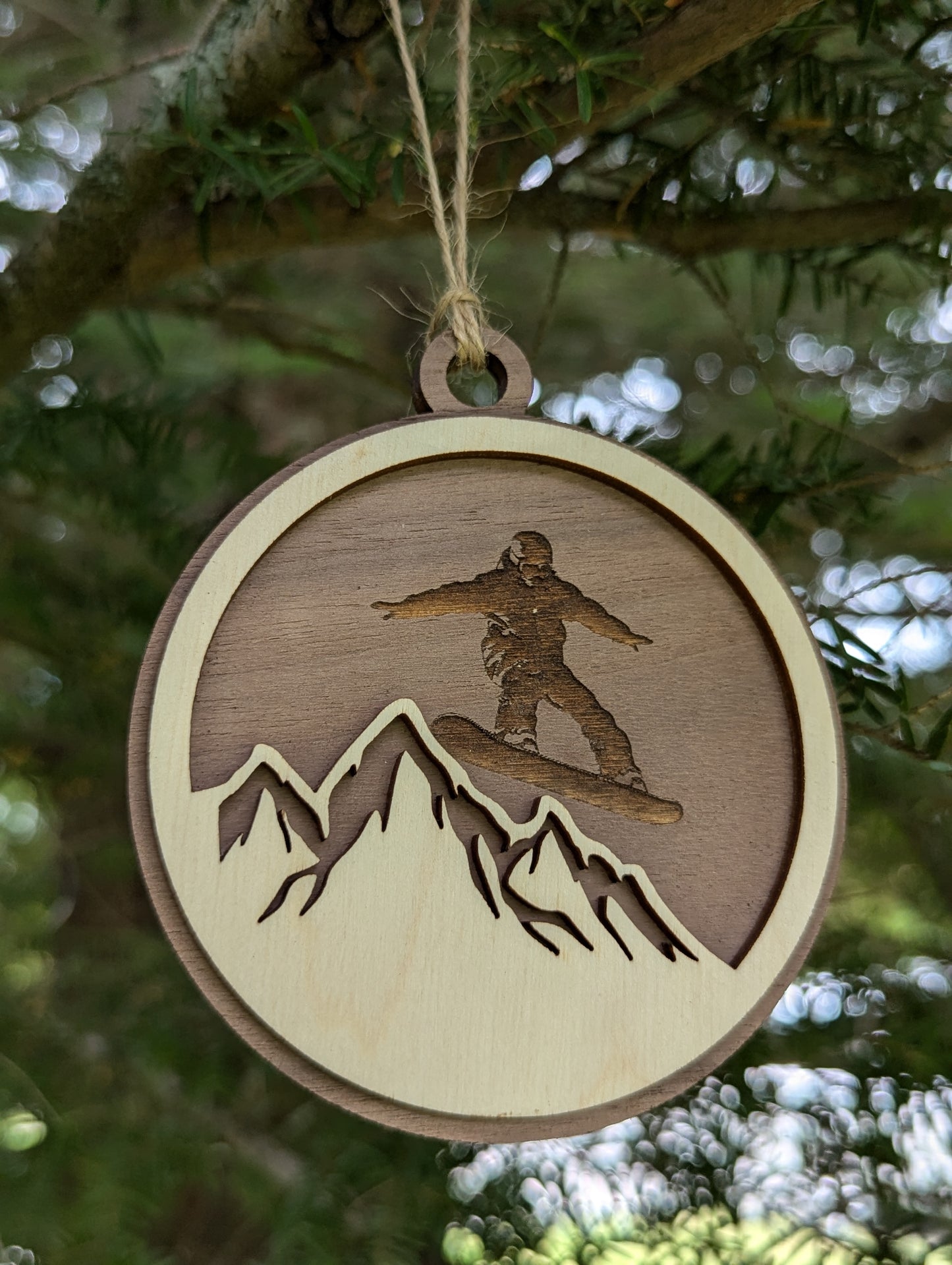 Wooden Snowboarding Christmas Ornament