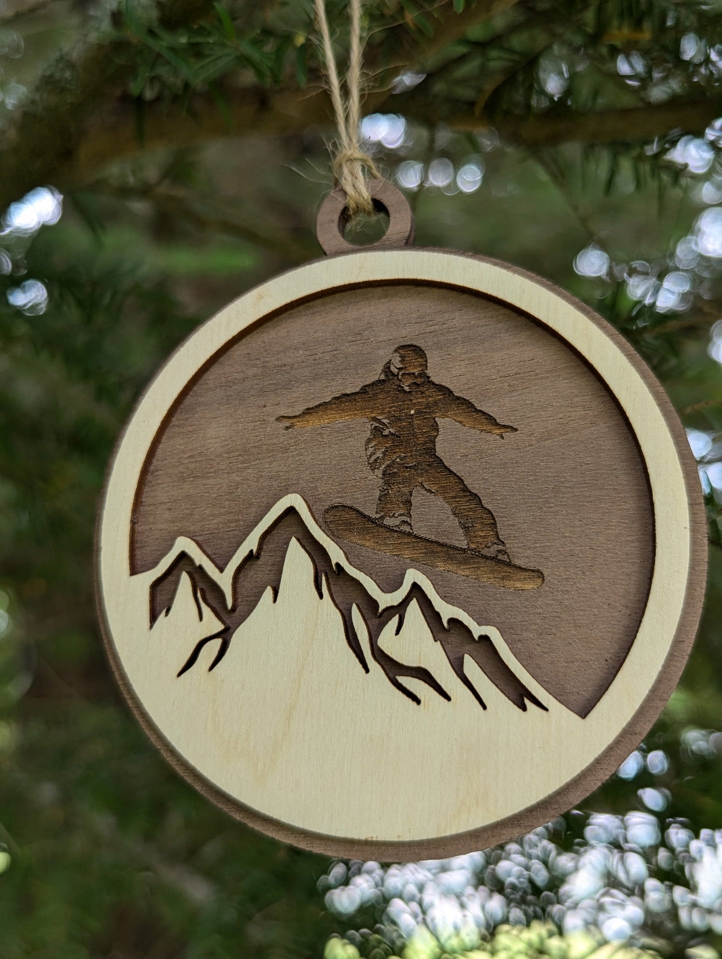 Wooden Snowboarding Christmas Ornament