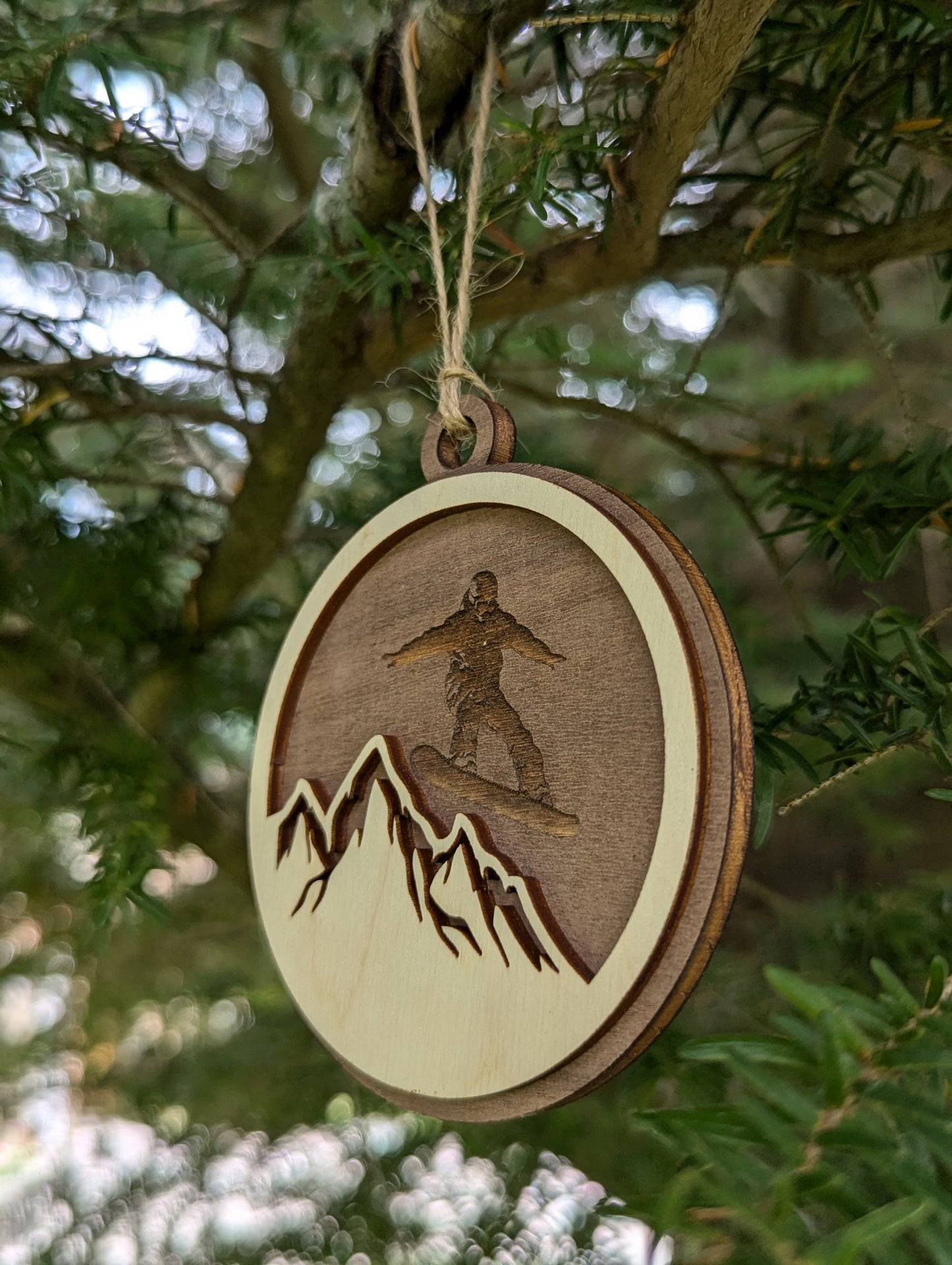 Wooden Snowboarding Christmas Ornament