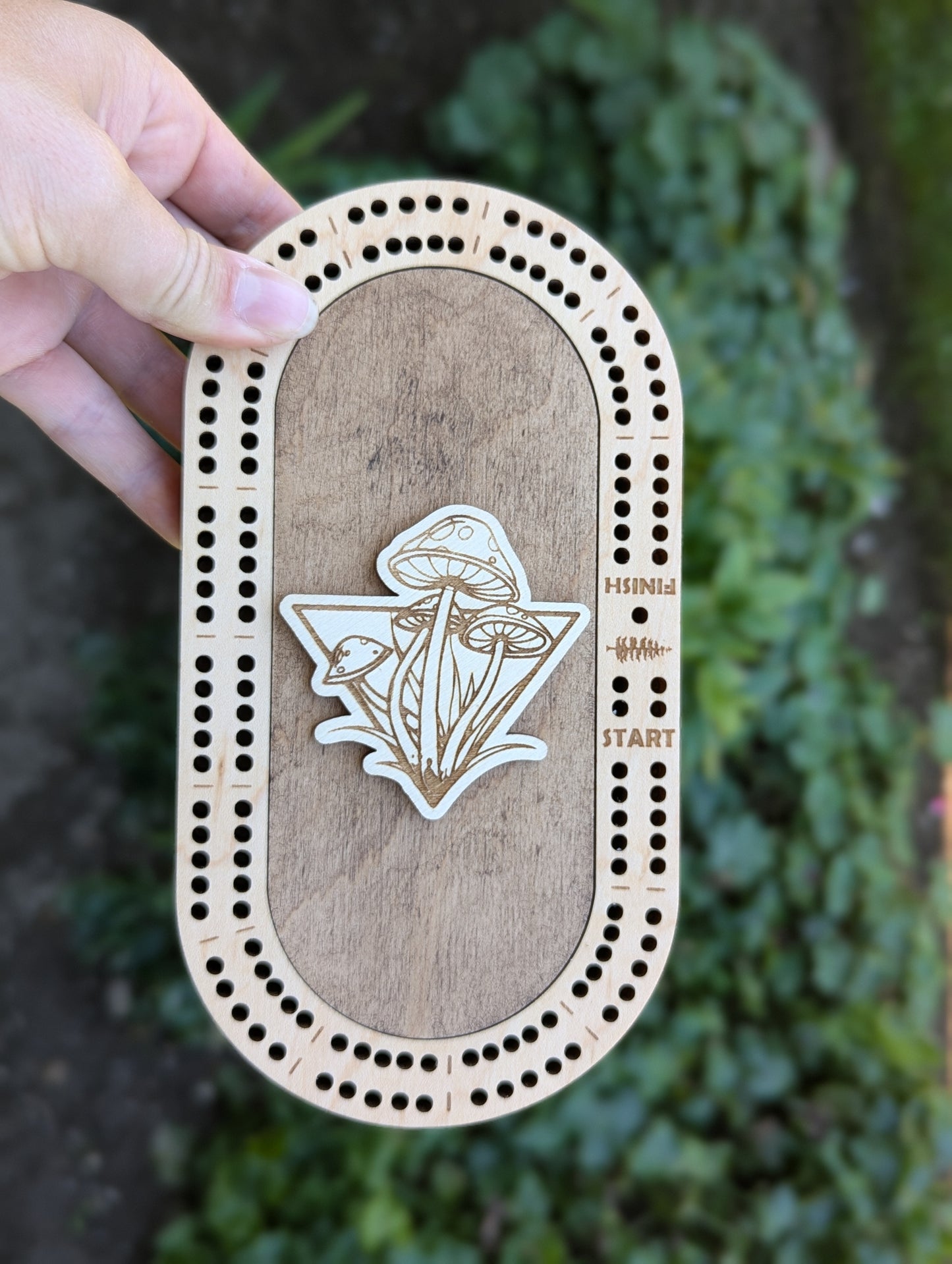 Travel Size Mushroom Cribbage Board