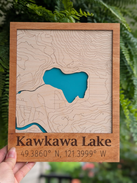 Kawkawa Lake Wooden Topographic Map