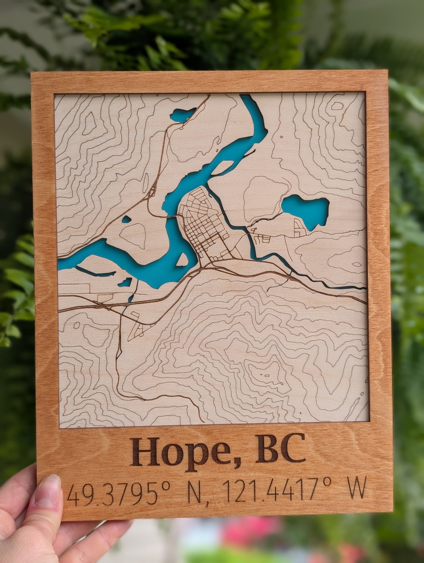 Hope, BC Wooden Topographic Map