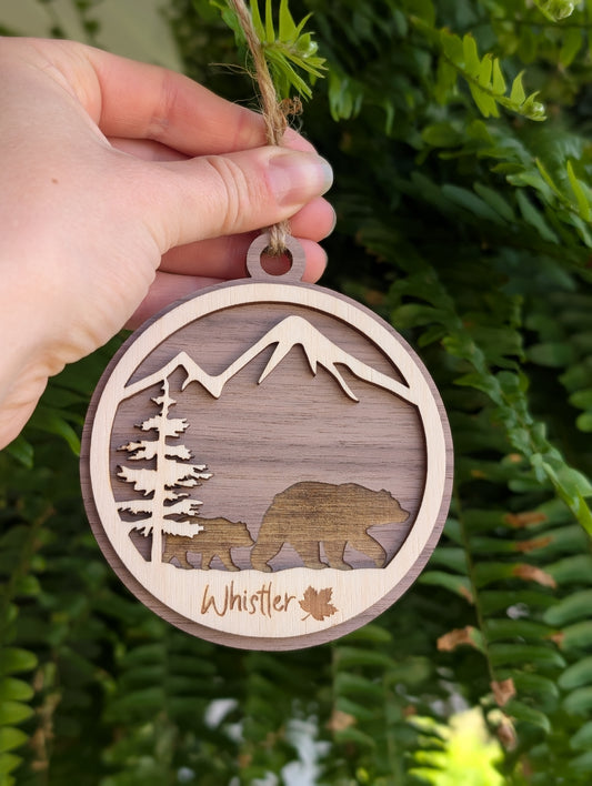 Wooden 2 Layer Bear Christmas Ornament