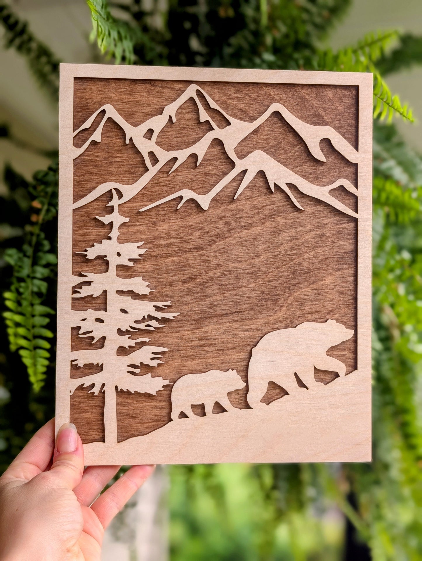 2 Layer Wooden Mama Bear with Baby Bear Wall Art