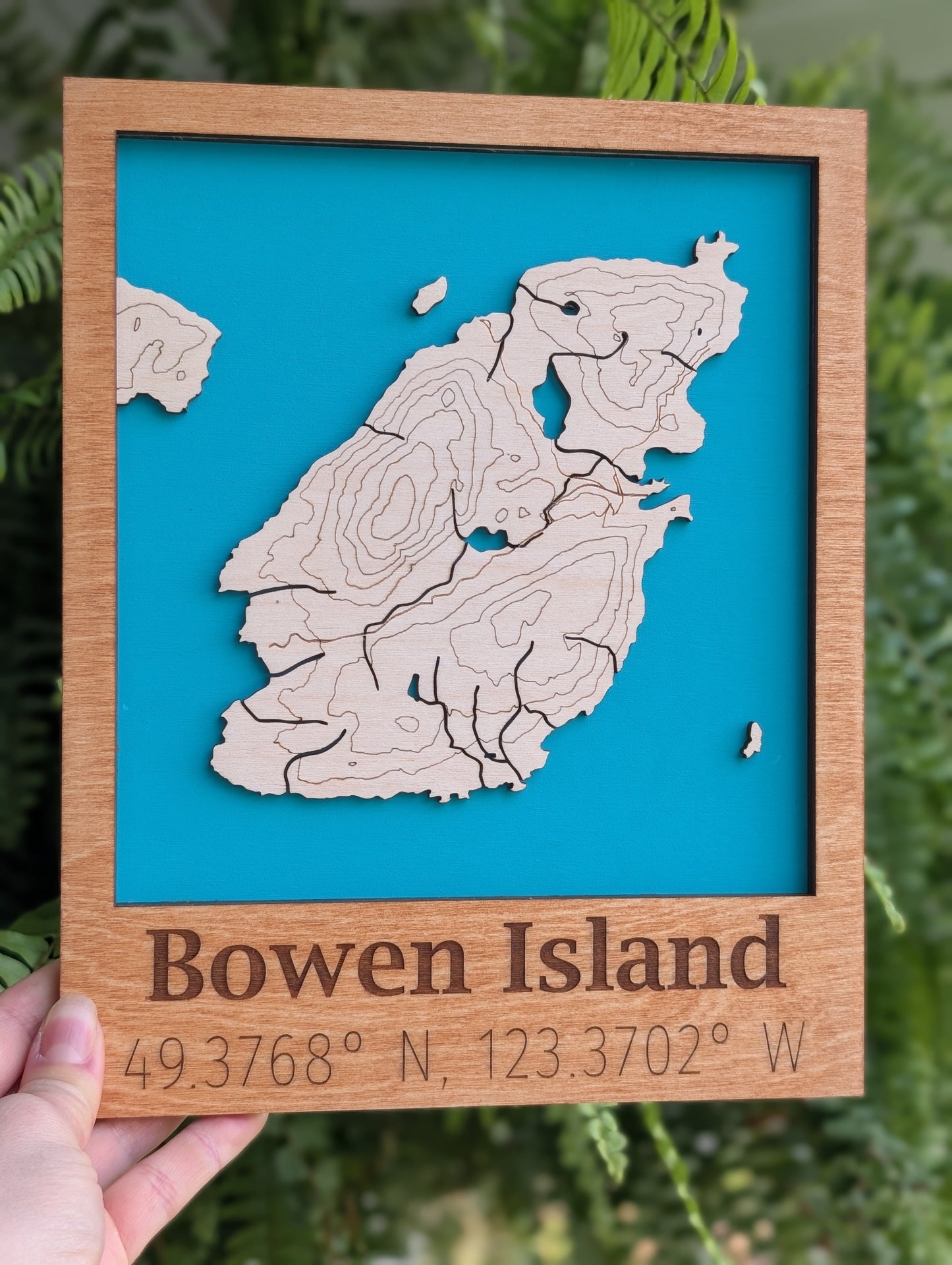 Bowen Island Wooden Topographic Map