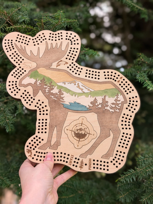 Wooden Moose Cribbage Board