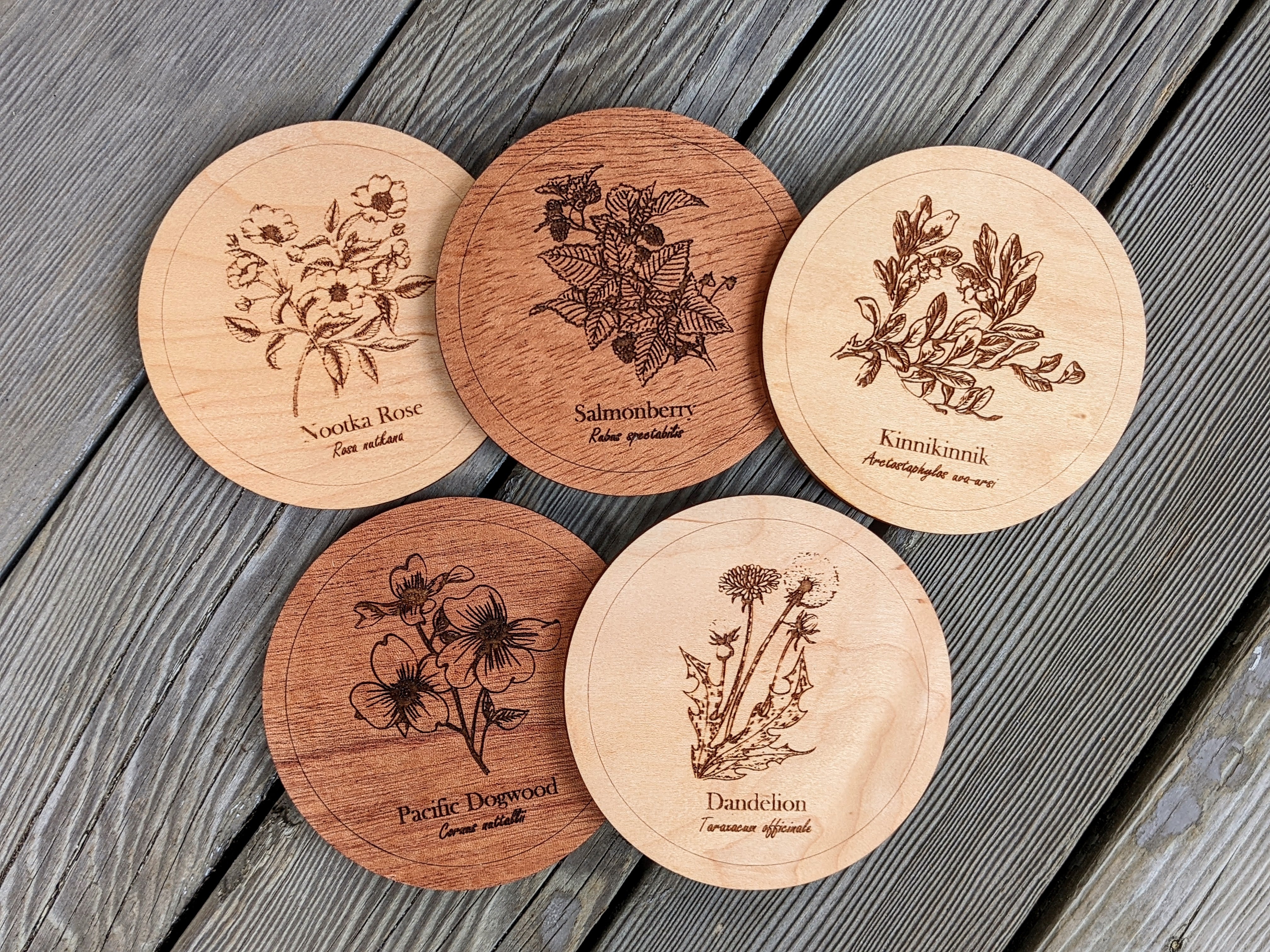 Botanical Wooden Coasters featuring natural plants of British